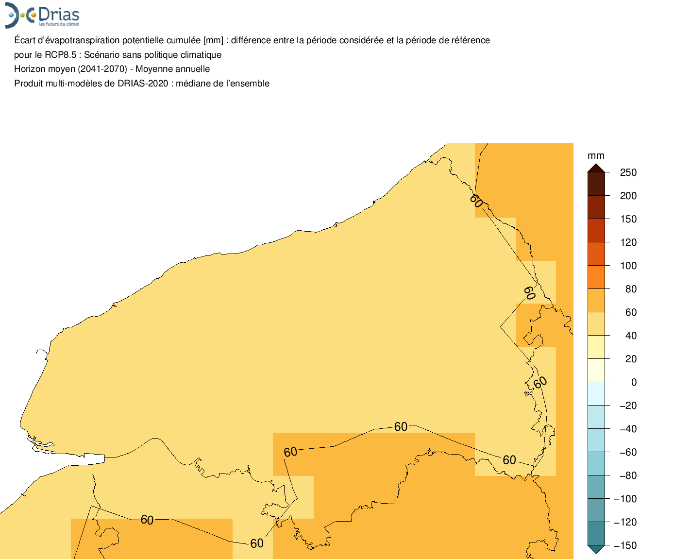 Augmentation de 56mm des besoin en eau des sols en 2050 - TRACC 2023 : +2.7°C